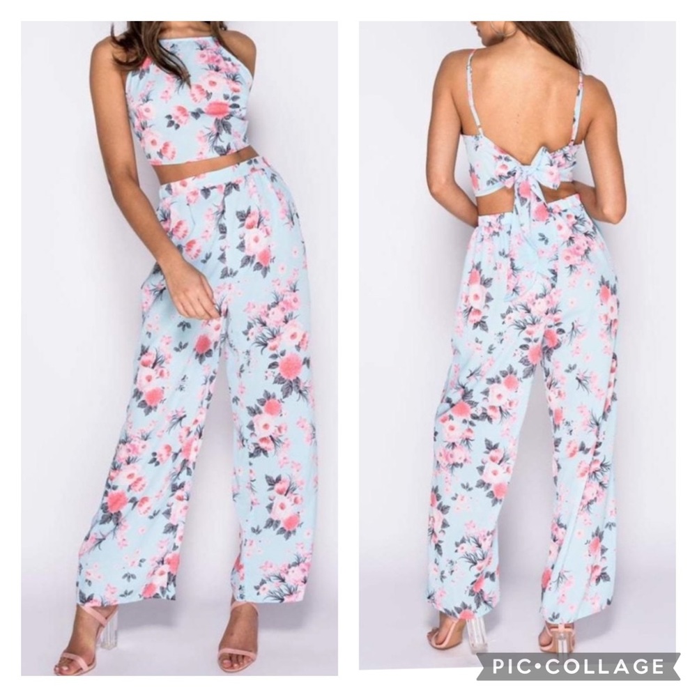 Floral Print Crop Top & Pants Set